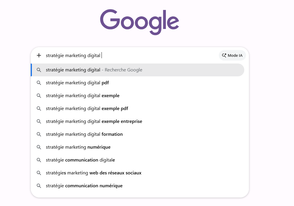 Exemple de recherche avec Google Suggest